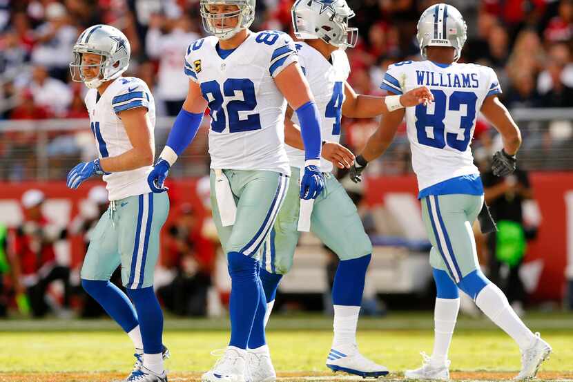 Dallas Cowboys tight end Jason Witten (82),  wide receiver Cole Beasley (11) and wide...