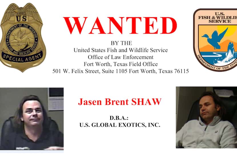Wanted poster for Jasen Brent Shaw by the U.S. Fish and Wildlife Service Office