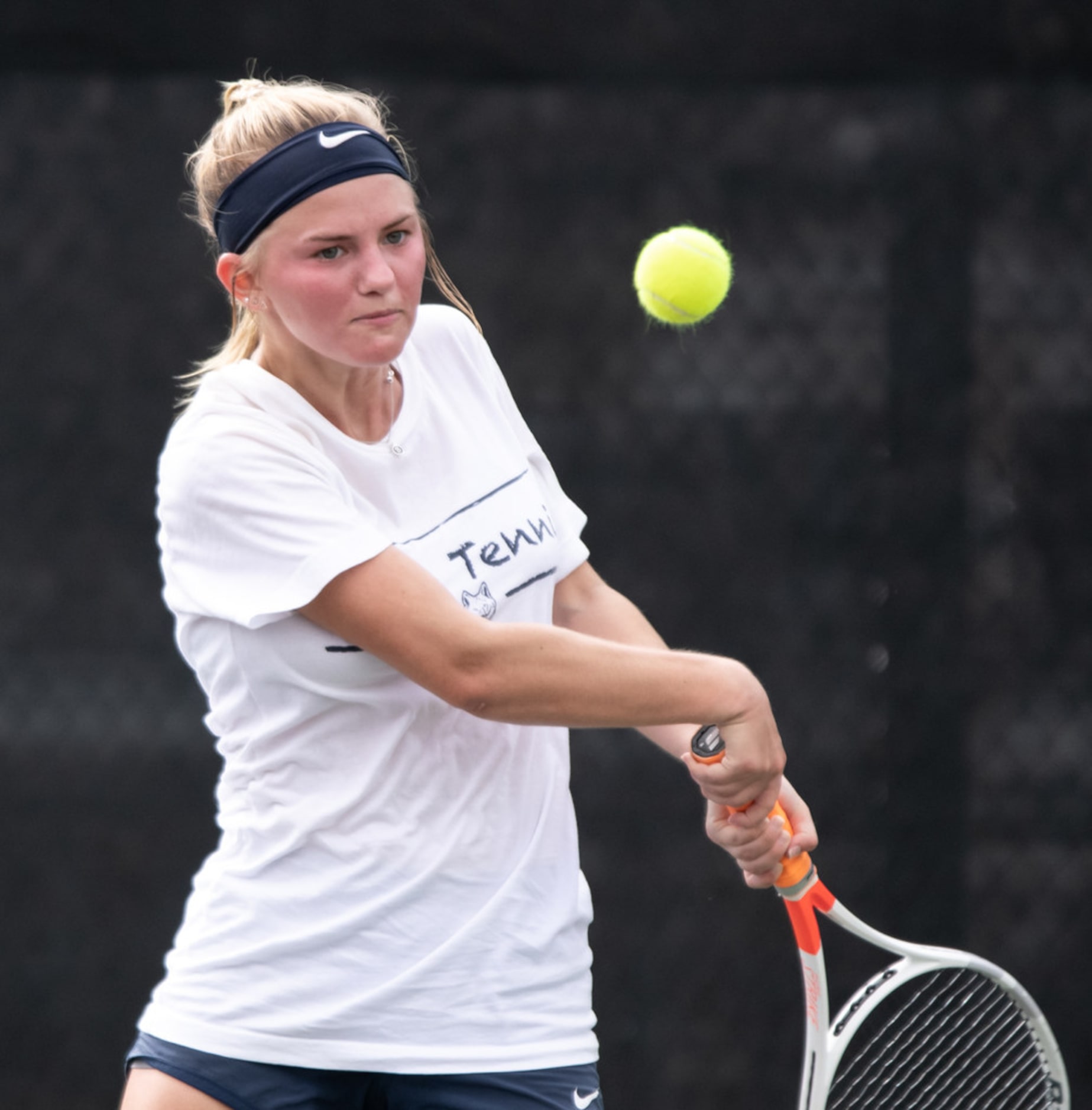 Little Elm's Alli Ziehm returns the ball in a singles match against Highland Park's Bridget...