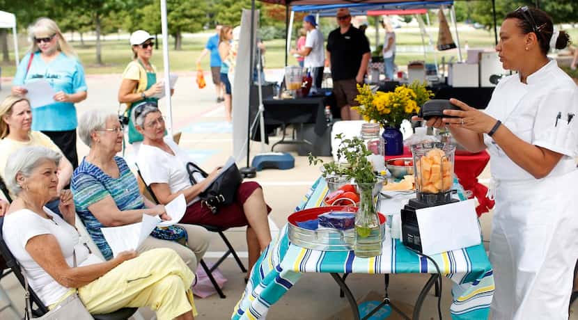 
Chef Celeste Johnson does a cooking demonstration at the Collin County Farmers Market...
