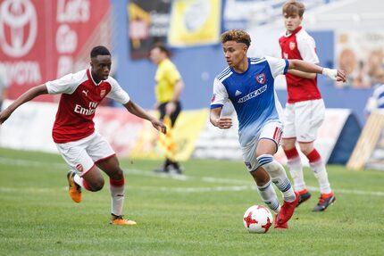 Edwin Cerrillo on the ball against Arsenal in Dallas Cup 2018 - FC Dallas v Arsenal. 