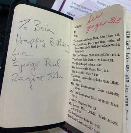 The inscription in this New Testament Bible was written by Beatles great George Harrison,...