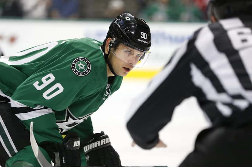 Dallas Stars center Jason Spezza (90) waits for the puck to drop in a game against the...