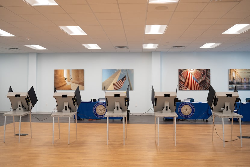 Voting booths at the Dallas county elections training/warehouse facility in Dallas, Texas on...