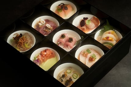 The Nazo 9, served at Akira Back restaurant in The Colony, is a bento box with little bites...