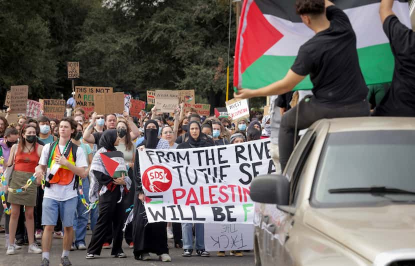 People gather for a pro-Palestinian march in Uptown New Orleans on Thursday, Nov. 9, 2023....