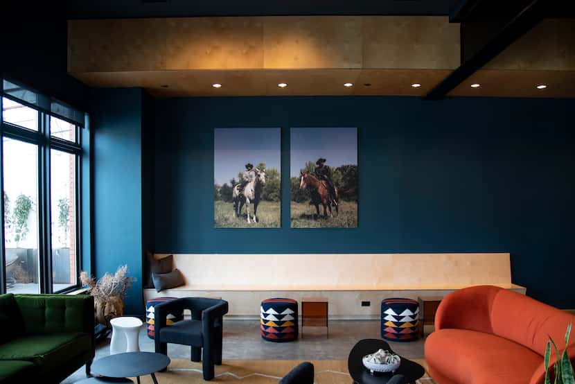 The interior seating area at Hotel Dryce in Fort Worth.