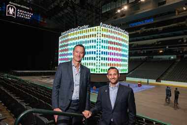 Brad Alberts, left, president and CEO of the Dallas Stars, and Matt Goodman, COO of the...