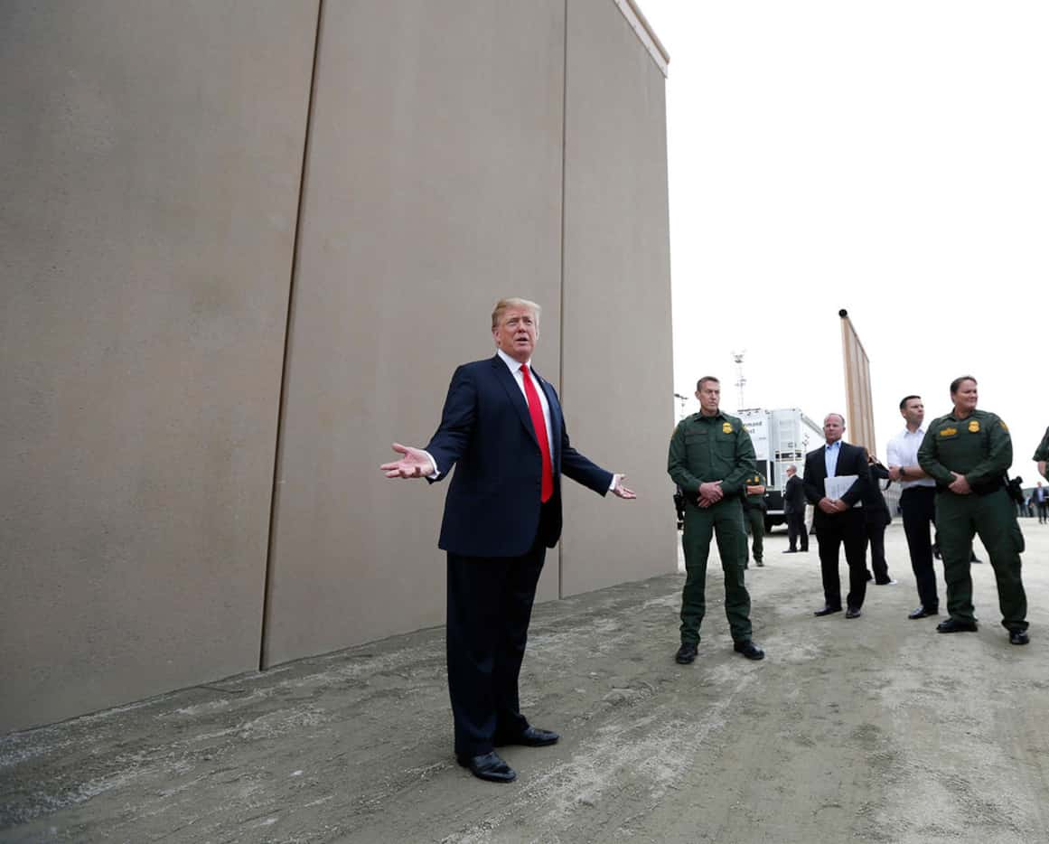 President Donald Trump tours the border wall prototypes near the Otay Mesa Port of Entry in...