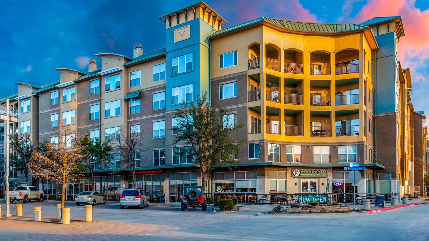 The Galatyn Station apartments in Richardson are near a commuter rail station.