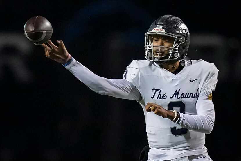 Flower Mound quarterback Nick Evers throws a pass during the second half of a Class 6A...
