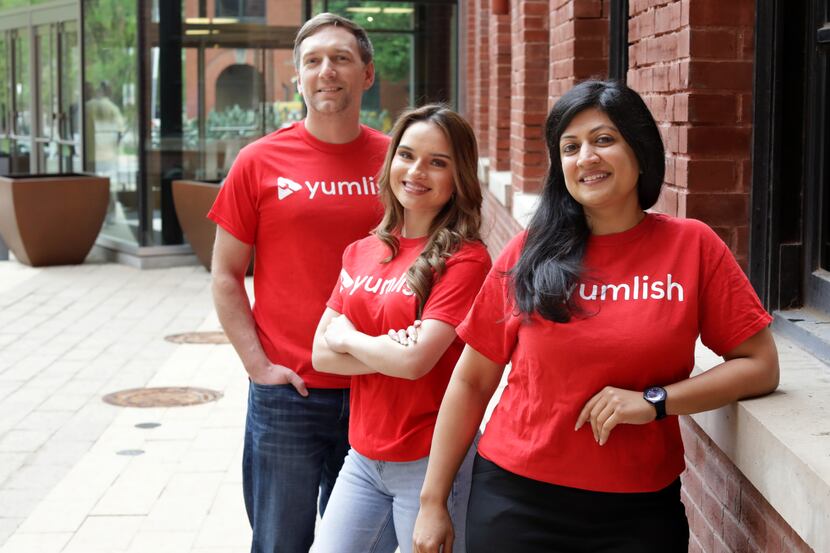 Elijah Kelley (left), Jaileene Garza and Shireen Abdullah of Yumlish outside their office at...