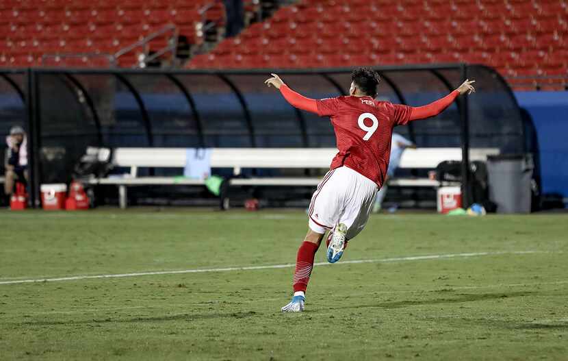 Ricardo Pepi celebrates his 2nd goal of the game against Forward Madison in the North Texas...