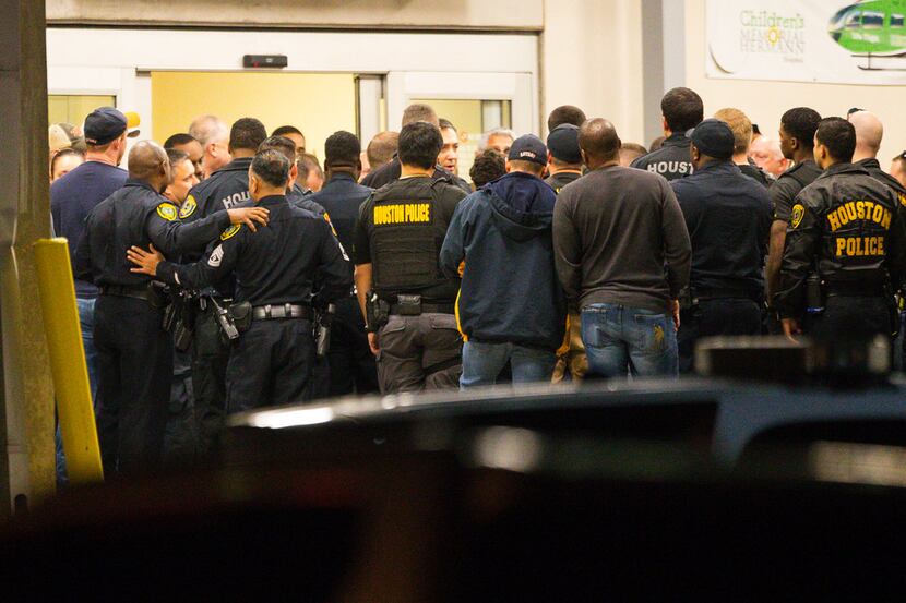 Houston Police Chief Art Acevedo spoke to officers outside the emergency department at...