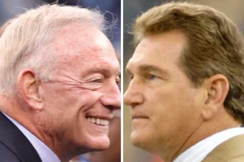 Cowboys general manager Jerry Jones (left) vs. former Redskins quarterback Joe Theismann