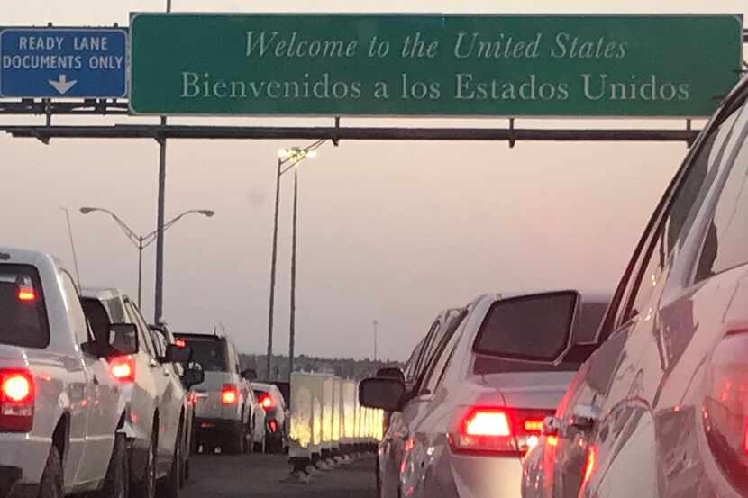 A line of cars at the International Bridge of the Americas between El Paso and Ciudad...
