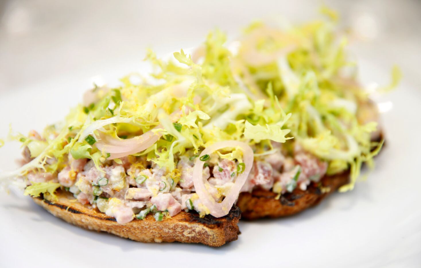 Mirador's tuna tartine – diced rare tuna dressed in tonnato sauce with with a touch of...