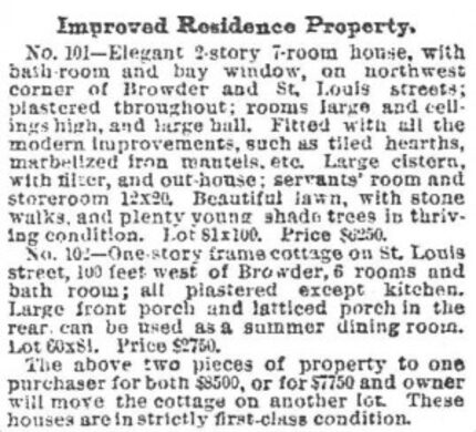  An ad for the house that appeared in The Dallas Morning News on May 8, 1887, as discovered by