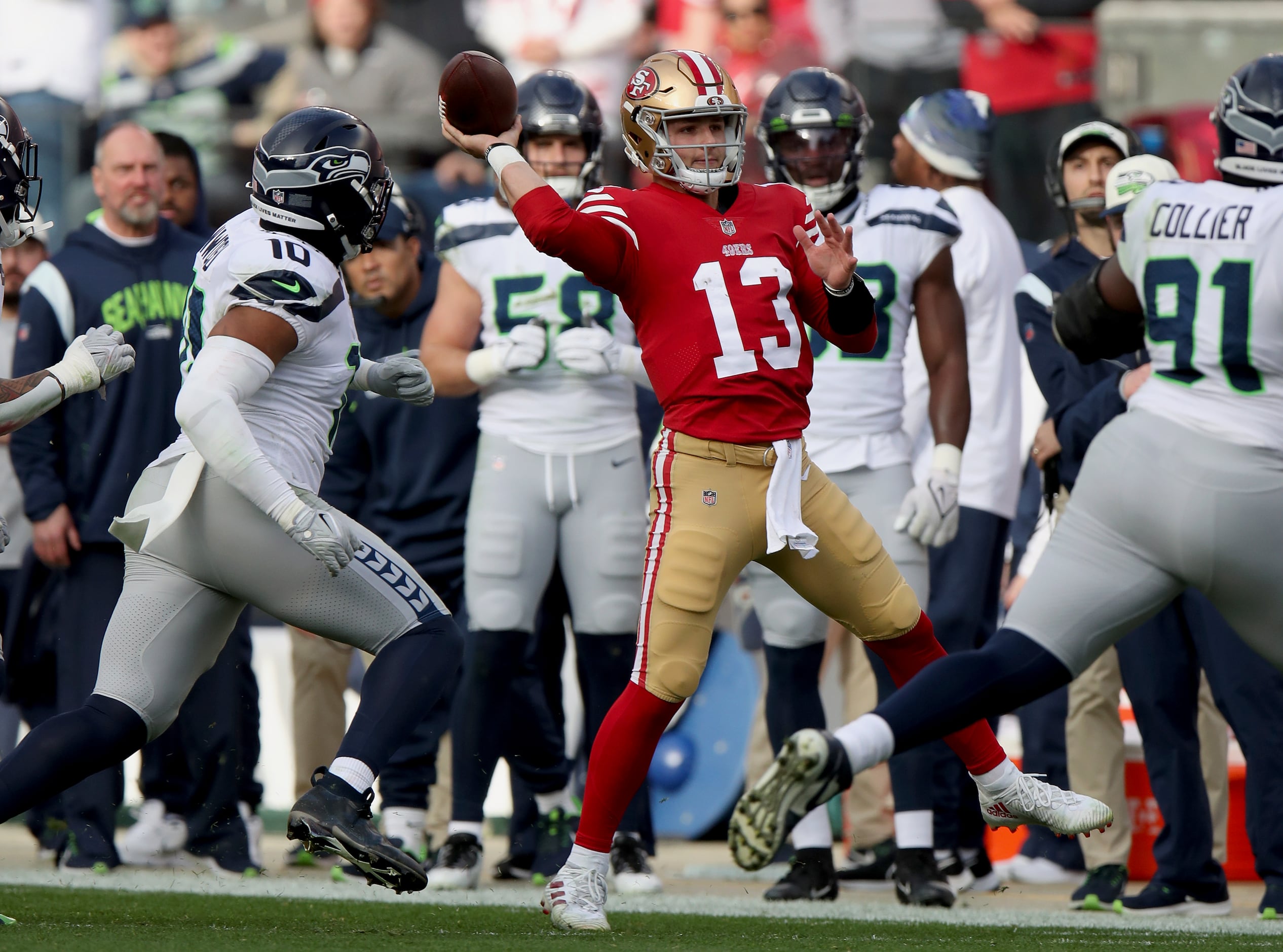 Brock Purdy and 49ers pour it on late to ground Seahawks in NFC wild-card  tie, NFL