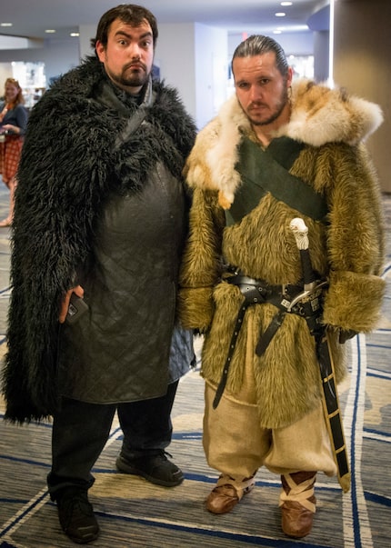 Cosplayers Nick Lotich, left, as Samwell and Zak McIntosh as Jon Snow.