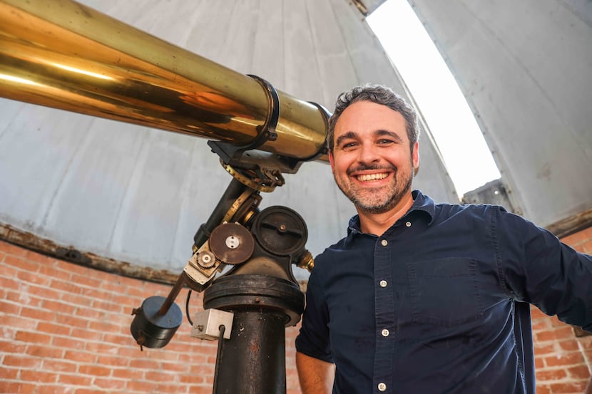 SMU professor Matt Siegler poses at an old observatory near Heroy Hall in Dallas on July 29,...
