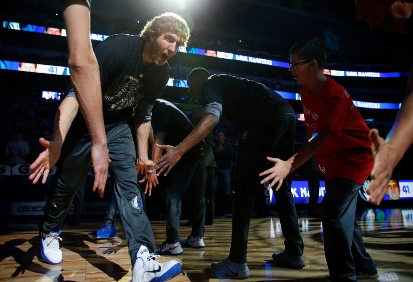 Dallas Mavericks forward Dirk Nowitzki (41) is introduced before their game against the...