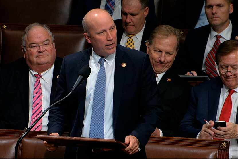 Rep. Chip Roy, R-Texas, speaks on the House floor as the House debates the articles of...