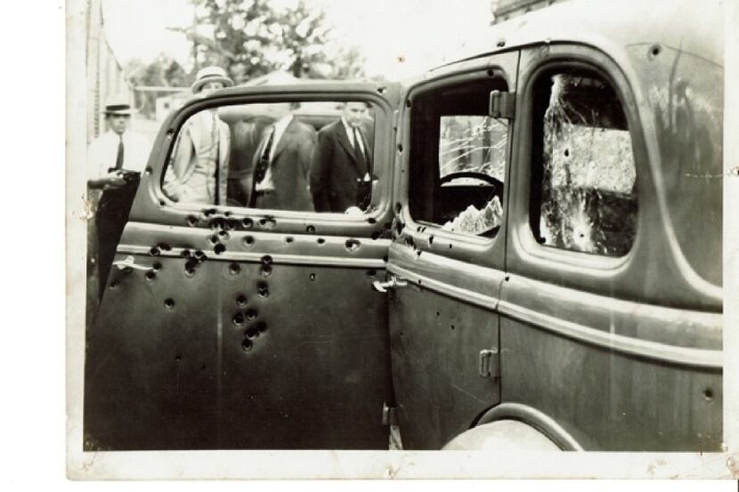 The bullet-riddled car in which Bonnie and Clyde died in 1934.