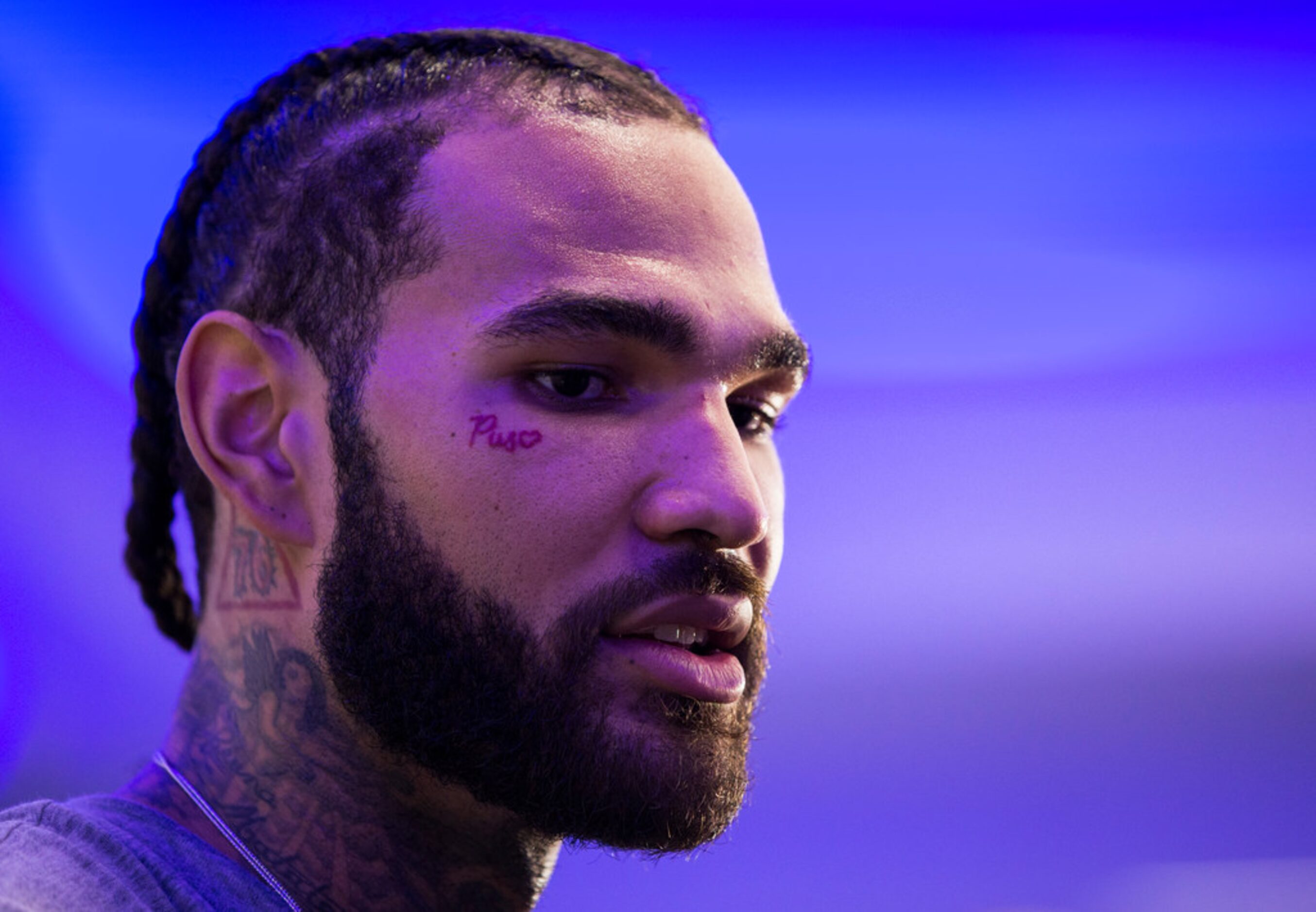 Dallas Mavericks center Willie Cauley-Stein (33) speaks to reporters in the locker room...