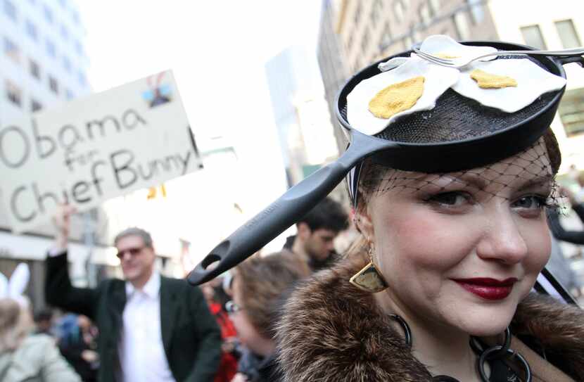 Victoria Lee poses as she takes part in the Easter Parade along New York's Fifth Avenue on...