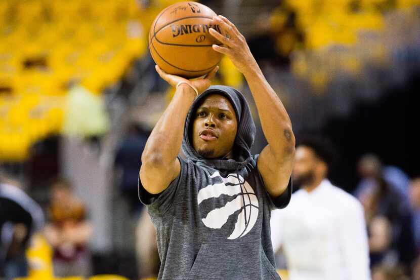 CLEVELAND, OH - MAY 1: Kyle Lowry #7 of the Toronto Raptors warms up prior to the NBA...