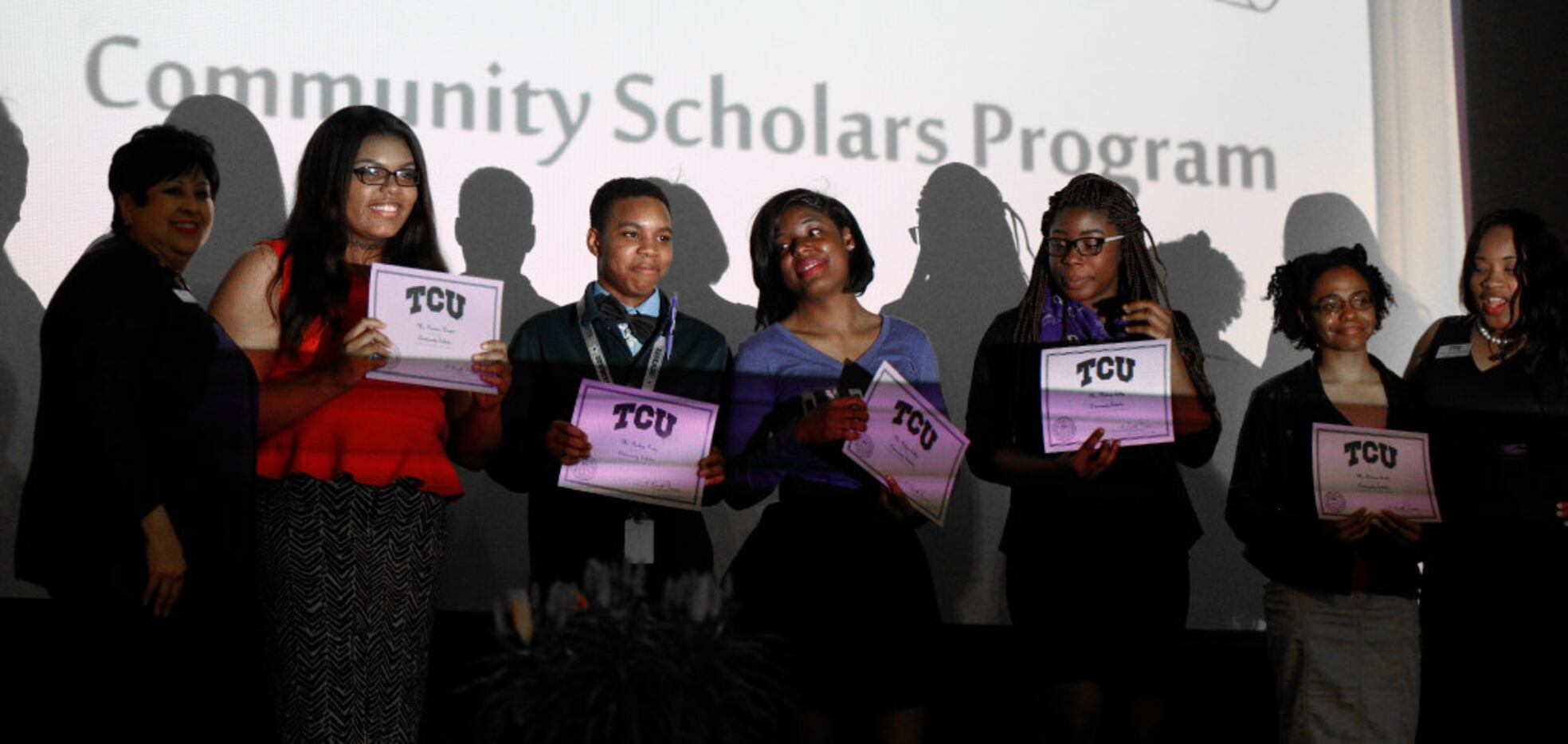 Deanna Harper, (from left) Rickey Perry, Tahjae Selby, Nahjae Selby and Patricia Smith pose...