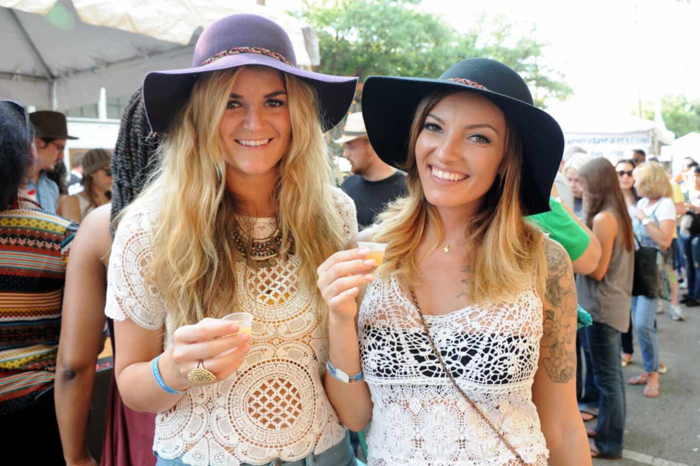 Katie Updyke and Marina Bone taste margarita samples from Le Taco at the 5th annual Dallas...