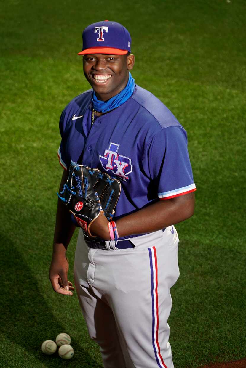 Texas Rangers minor league picture, Demarcus Evans, during practice at Globe Life Field in...