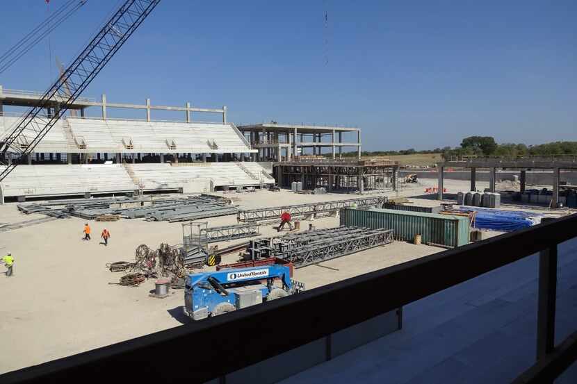  View from the multi-use event center to the north, where construction continues on the...