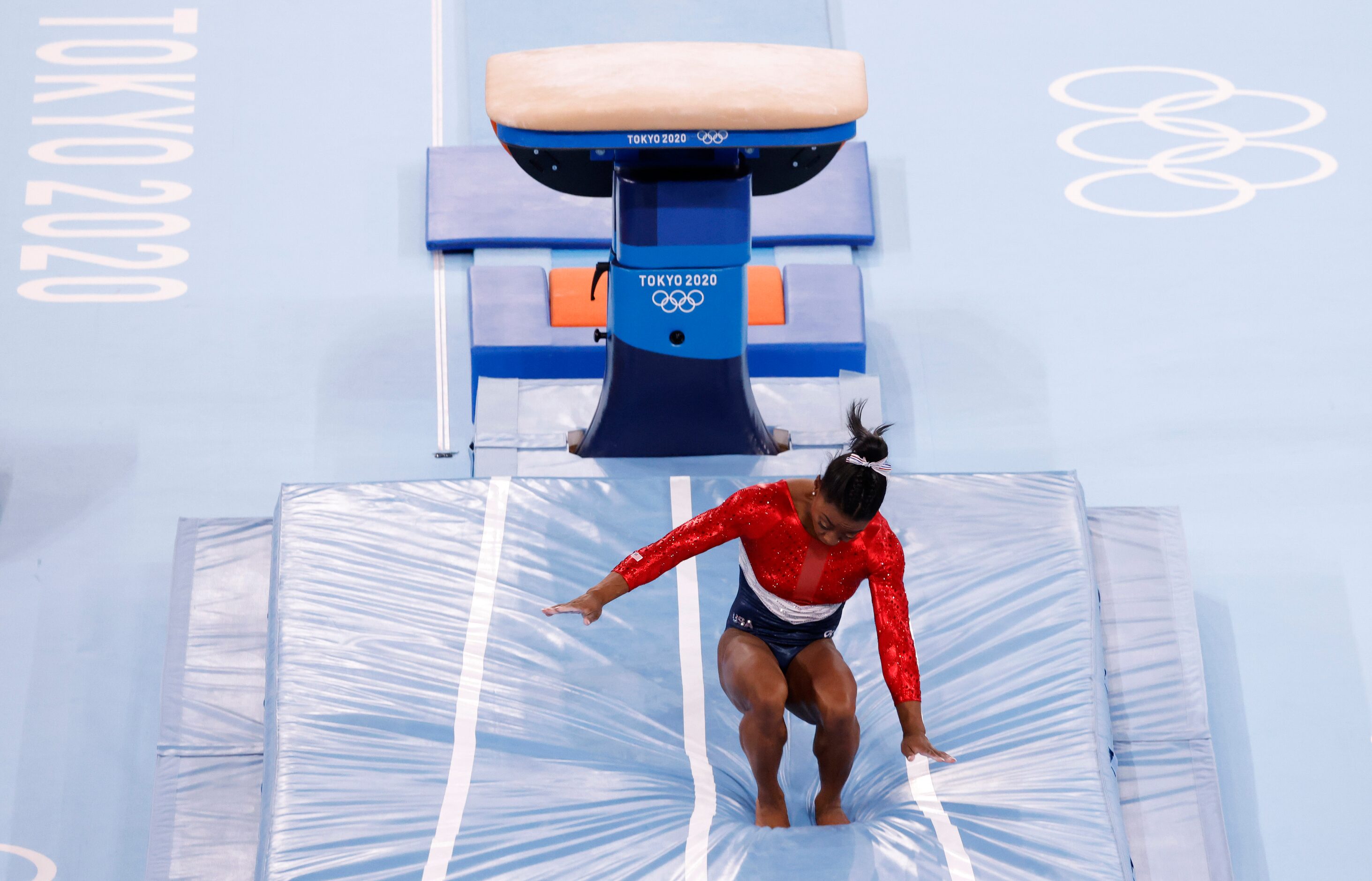 USA’s  Simone Biles competes on the vault during the artistic gymnastics women’s team final...