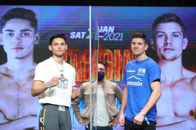 DALLAS, TX - DECEMBER 31: Ryan Garcia and Luke Campbell pose during a press conference prior...