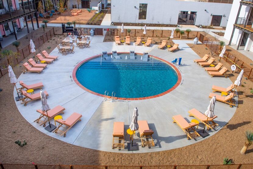Here's the pool at Texican Court. If you're in a bathing suit, watch out for those cacti!