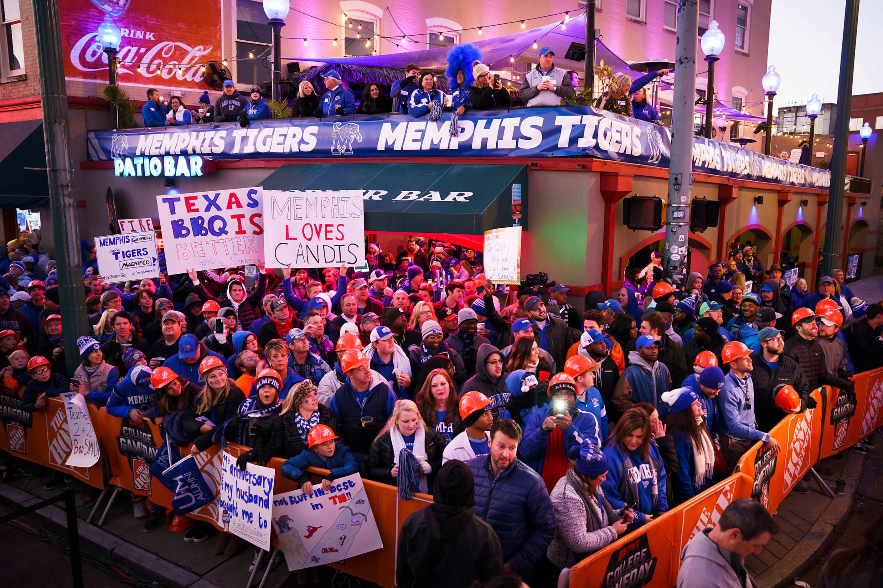 Fans fill Beale Street for ESPN College GameDay before an NCAA football game between Memphis...