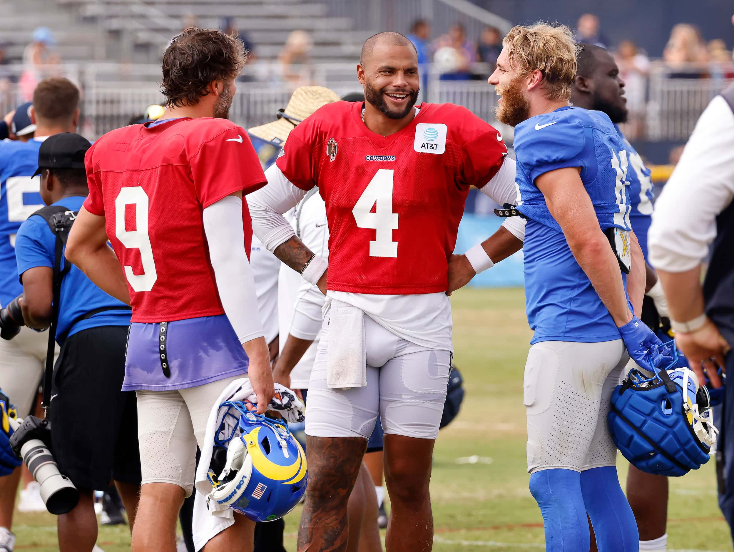 during a scrimmage at training camp in Oxnard, California, August 7, 2024. 