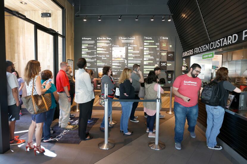 Patrons line up at Shake Shack at Legacy West in Plano. Amazingly, the lines weren't super...