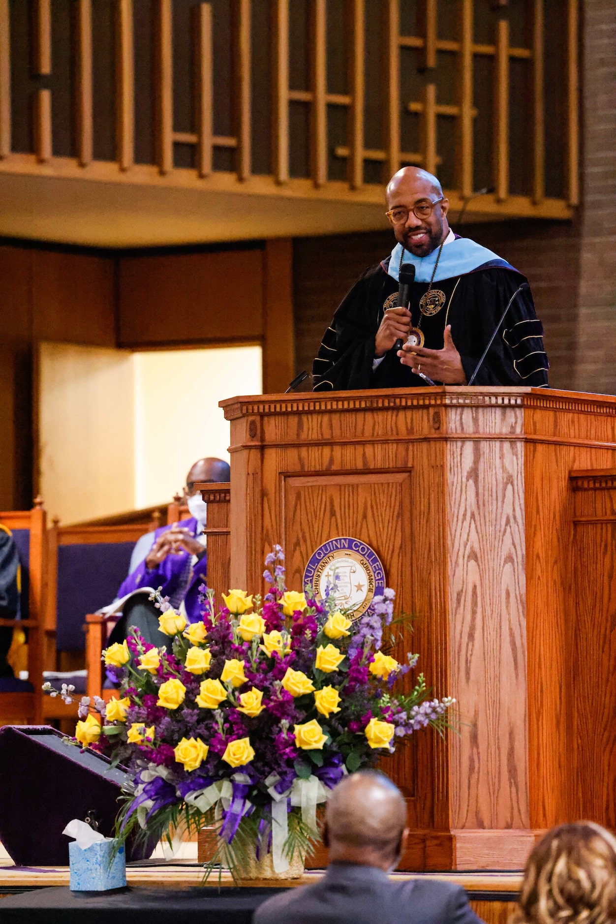 Dr. Michael J. Sorrell, president, adresses attendees during the Paul Quinn College...