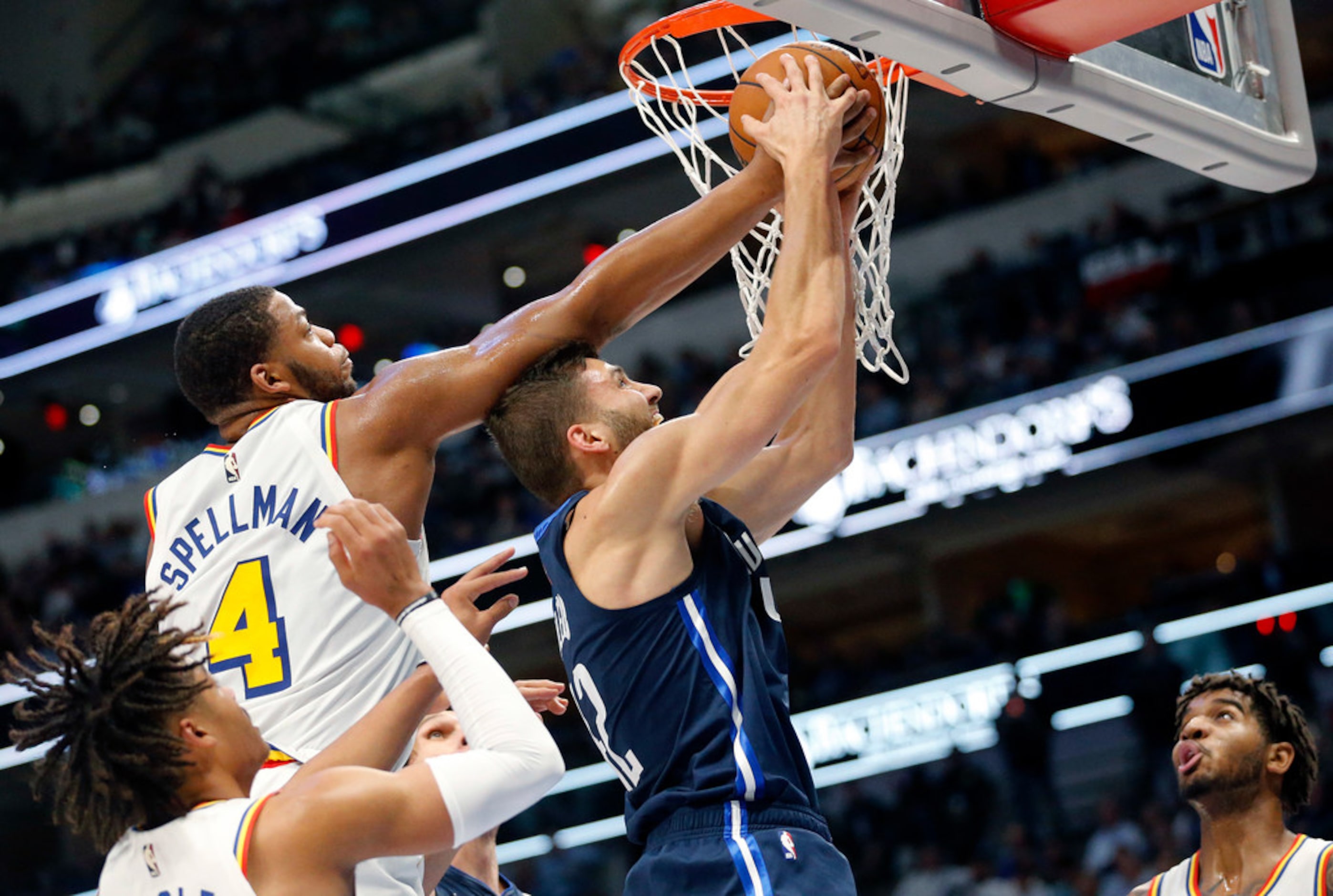 Dallas Mavericks forward Maxi Kleber (42) comes down with a defensive rebound against Golden...