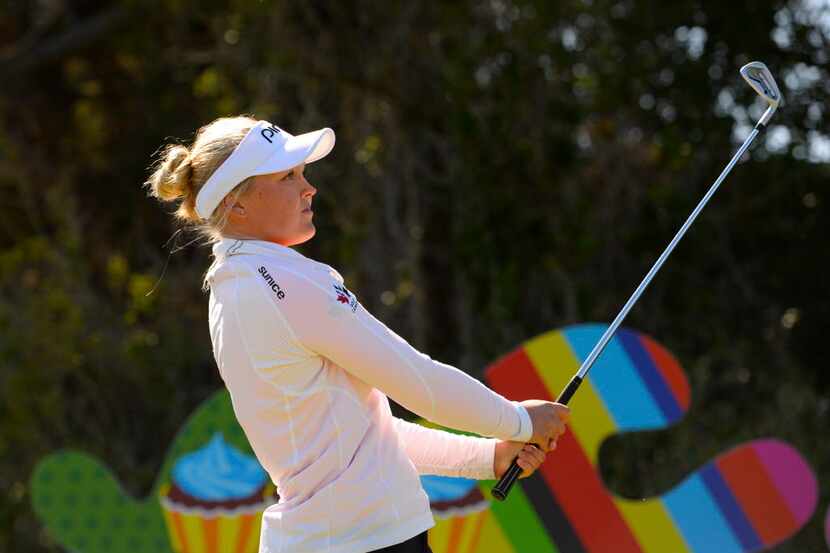 DALY CITY, CA - APRIL 26:  Brooke M Henderson of Canada makes a tee shot on the 12th hole...