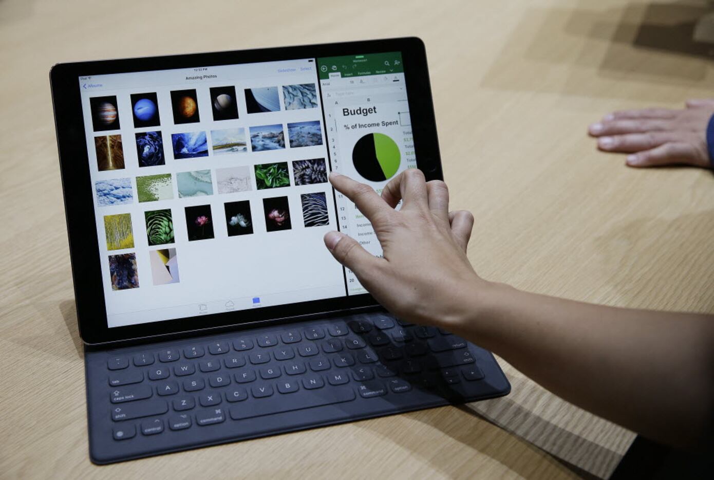 The new iPad Pro with a Smart Keyboard is displayed following an Apple event Wednesday,...
