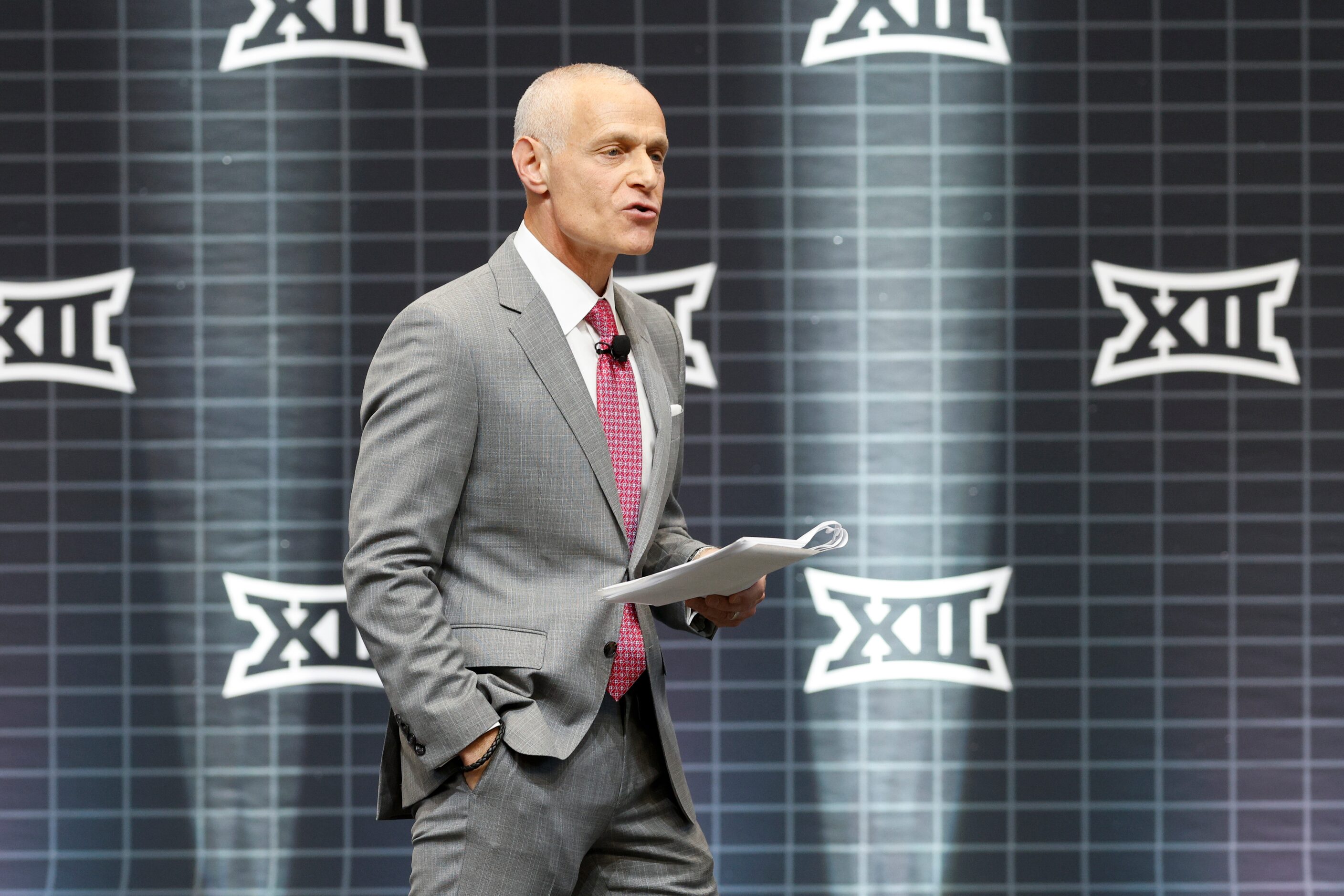 Big 12 commissioner Brett Yormark speaks during the Big 12 Media Days at AT&T Stadium,...