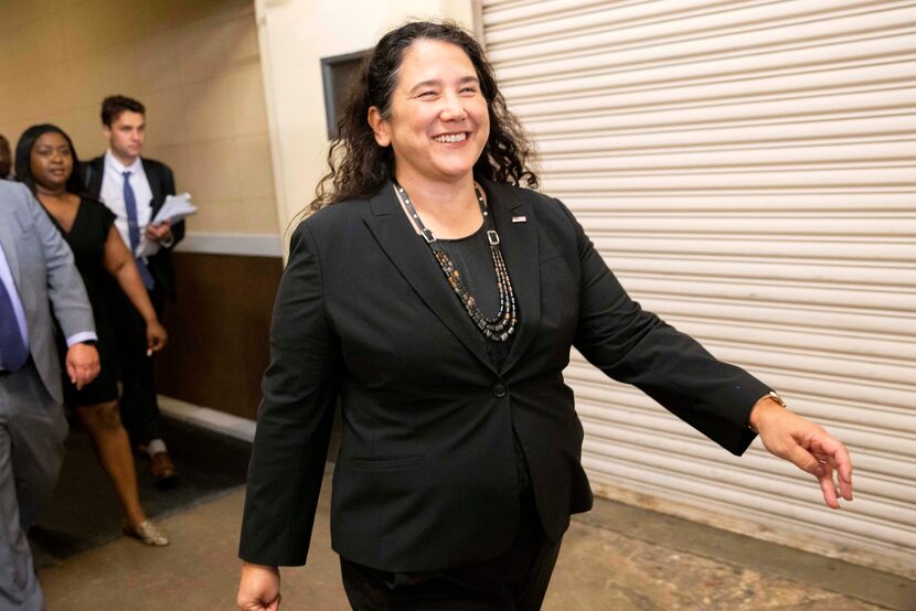 SBA Administrator Isabella Casillas Guzman walks backstage before speaking during the...