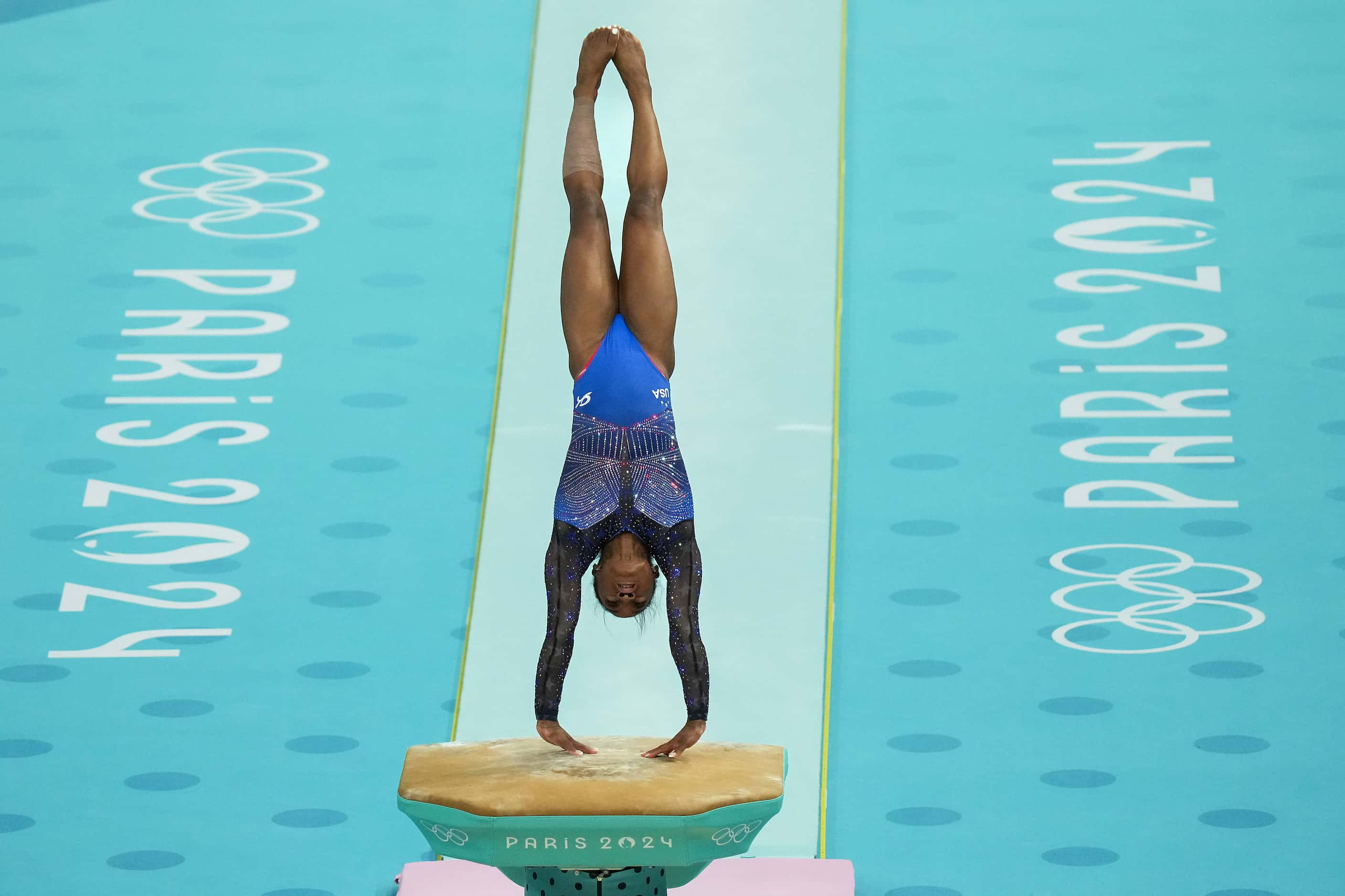 Simone Biles of the United States competes on the vault during the women’s gymnastics...