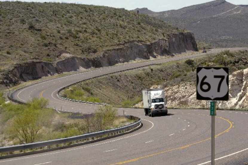 A semitrailer heads north on U.S. 67, a NAFTA highway from Presidio through west Texas....