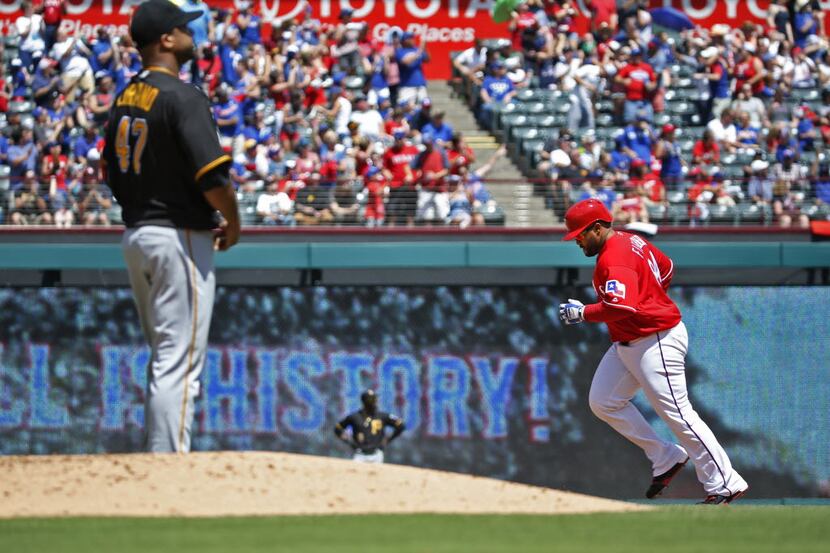 Pittsburgh Pirates starting pitcher Francisco Liriano (47) waits after Texas Rangers...